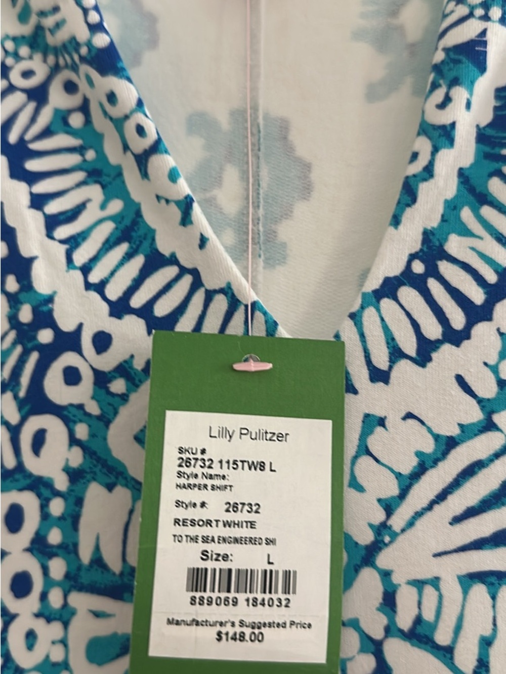 Lilly Pulitzer White Sleeveless Shift with Blue & Aqua Embroidery - Picture 2 of 2